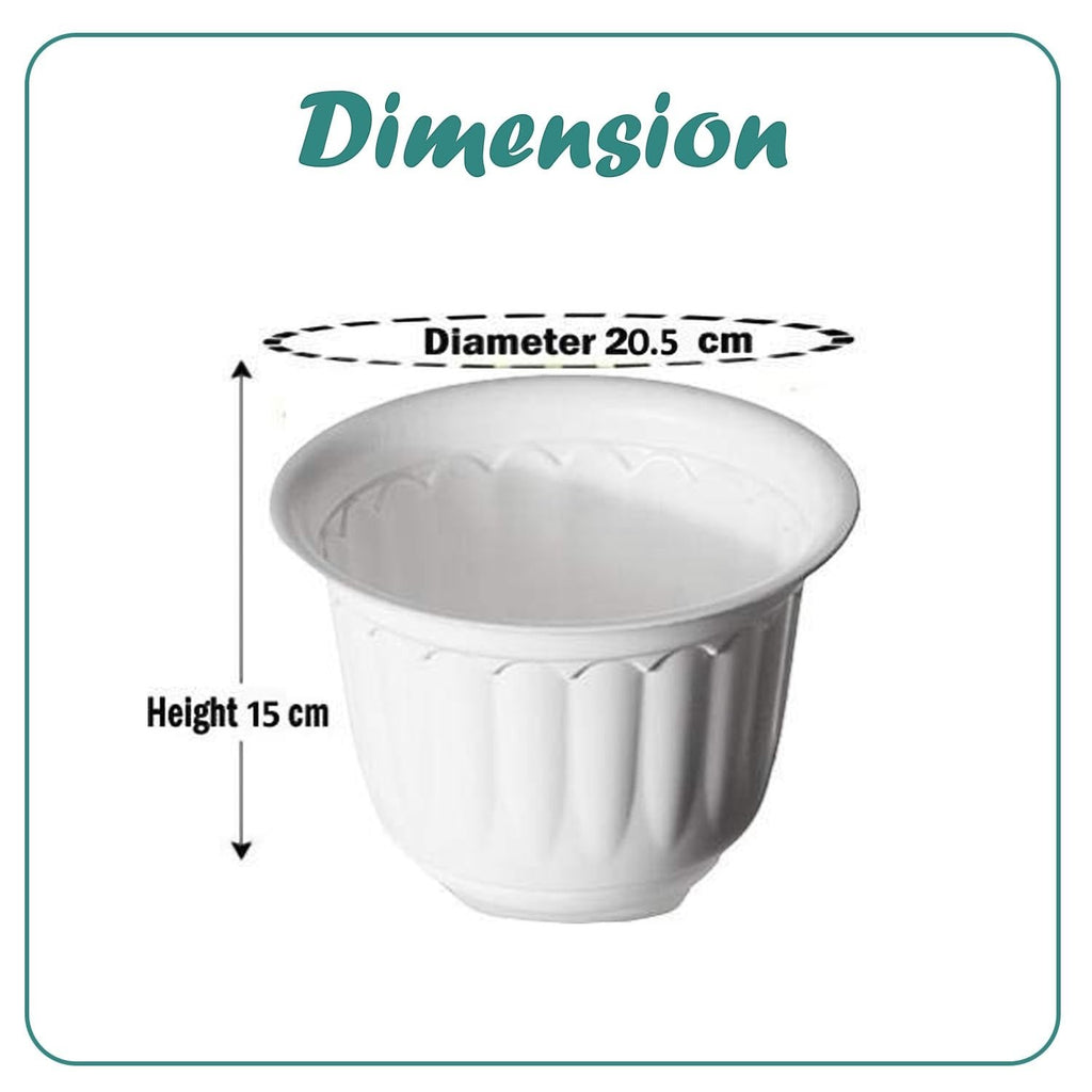 GoHooked white plastic garden planter pot, 20.5 cm diameter, 15 cm height, fluted design, UV resistant.