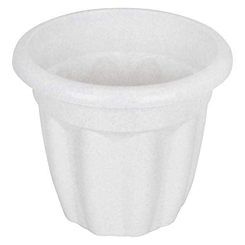 GoHooked 8 inch white speckled plastic planter pot with fluted sides and rolled rim. Ideal for indoor or outdoor use.