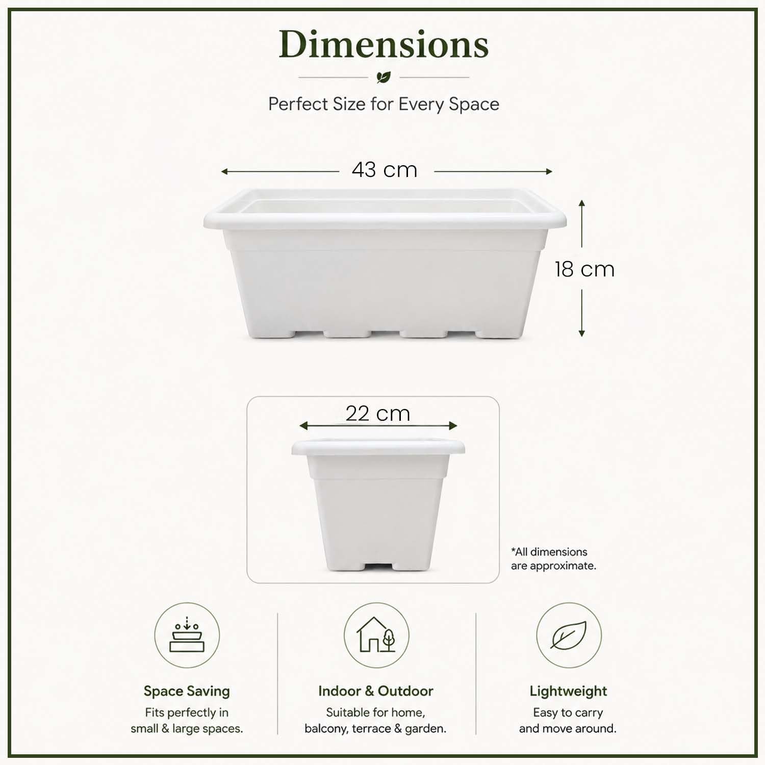 GoHooked white plastic rectangular window planter pot, 43x22x18 cm. Pack of 3.