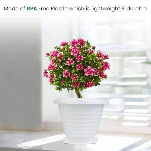 GoHooked white plastic planter pot with saucer, modern design, suitable for indoor/outdoor plants.