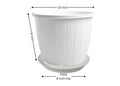 GoHooked white plastic planter pot, 10 inch diameter, with matching 8 inch drip tray. Ideal for indoor/outdoor gardening.