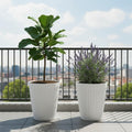 GoHooked white ribbed plastic planter pots, 14 inch, modern style, for indoor/outdoor use. Pack of 2.