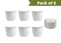GoHooked pack of 6 white 10-inch plastic planter pots with matching saucers, ribbed design.