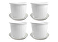 GoHooked white plastic 10-inch planter pots with drip trays, pack of 4. Ideal for indoor/outdoor gardening.