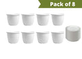 GoHooked white plastic planters with drip trays, 10-inch diameter, pack of 8, for indoor/outdoor gardening.