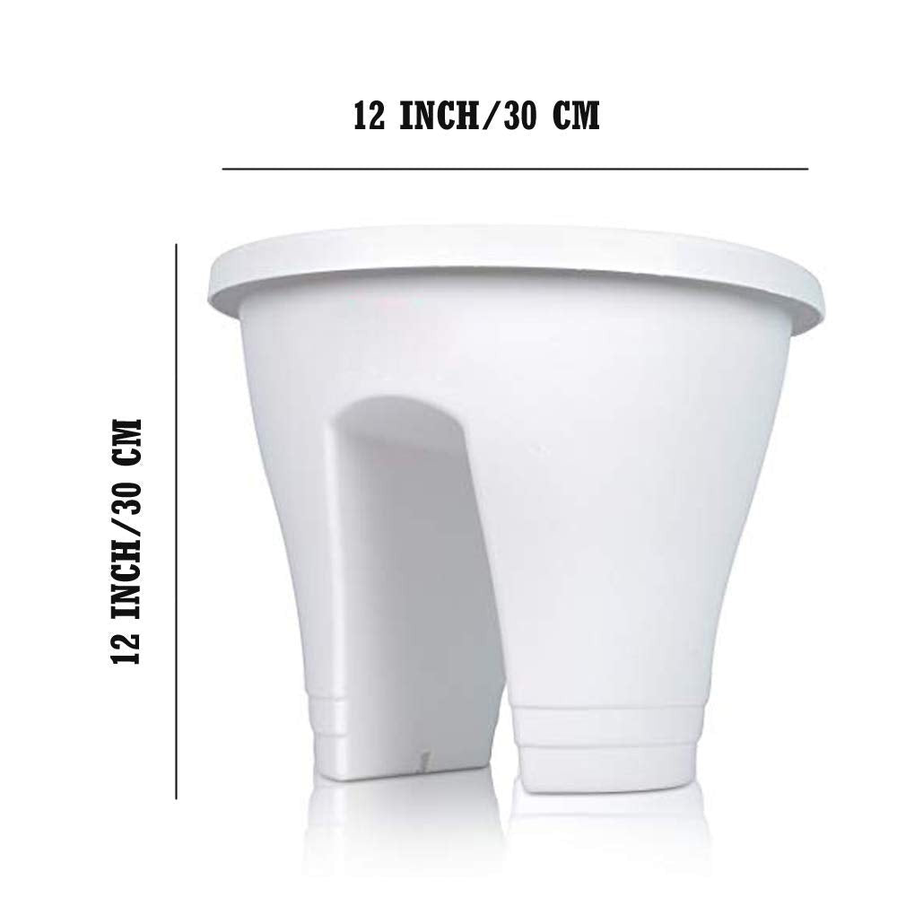 GoHooked white plastic 12-inch railing planter, lightweight and UV resistant, perfect for balconies.