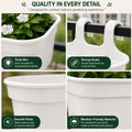 GoHooked white plastic railing hanging planter pot with thick rim, smooth finish, and strong dual hooks for balcony or garden use.