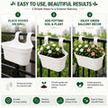 GoHooked white plastic rectangular railing hanging planter pot with double hooks, set of 10.