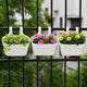 Go Hooked 12 Inch Plastic Railing Hanging Planter Pot Set of 3 | Rectangular Flower Pots with Double Hook for Garden Fence Balcony Indoor Outdoor Home Décor | Durable Plant Container (White)