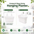 Go Hooked white plastic rectangular hanging planter pot with double hooks for balcony railings. Set of 3.