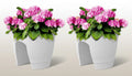 GoHooked white plastic railing planters (12 inch, set of 2) with pink hydrangeas and green leaves.