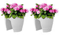 GoHooked white plastic railing planters (12 inch, set of 2) with pink hydrangeas