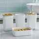 Go Hooked Premium Bathroom Accessories Set with Soap Dispenser, Toothbrush Holder, Tumbler & Soap Dish Set of 4 | Modern Ribbed Design | Elegant Bathroom Essentials for Home & Office (Square, White)