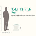 GoHooked 12 inch white square plastic Tulsi pot with Om & Swastik design, perfect for home temple and balcony decor.