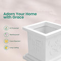 GoHooked white traditional square plastic Tulsi pot planter with Om and Swastik design, UV protected, weatherproof.