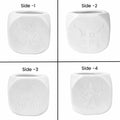 GoHooked white plastic square Tulsi pot with Om, Swastika, temple, and Lord Rama designs. Lightweight and durable.