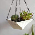 GoHooked white plastic twister hanging planter pot with succulents, 9x9x4.5 inches, set of 3