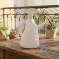 GoHooked white plastic 1 litre watering can with spray bottle attachment and shower head nozzle for indoor plants.
