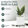 GoHooked 12-inch white polymer cube planter with a modern design, featuring UV protection and a lightweight build.