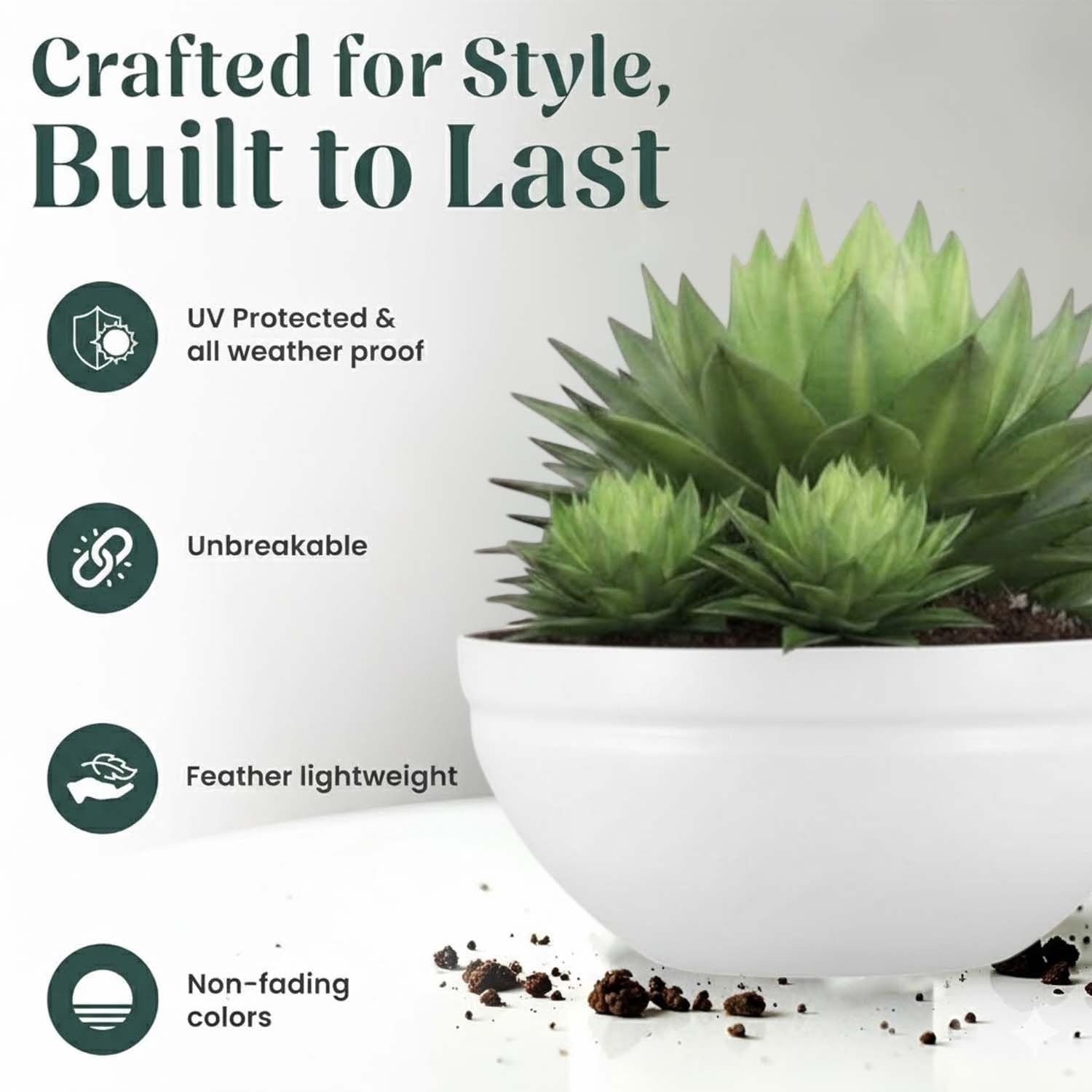 Go Hooked white polymer lotus bowl planter with UV protected, unbreakable, lightweight, and non-fading features.