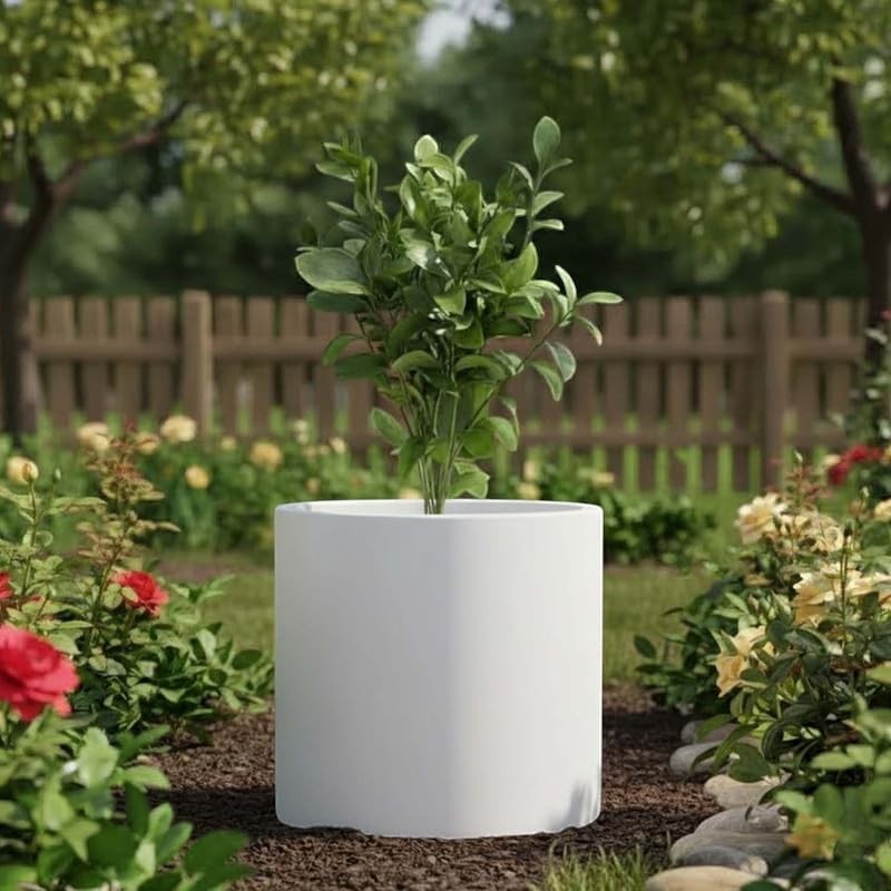 GoHooked 15-inch white polymer round planter with a drainage hole, perfect for indoor or outdoor plants.