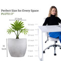 Go Hooked 17-inch white speckled polymer planter with a green plant, perfect for modern home decor.