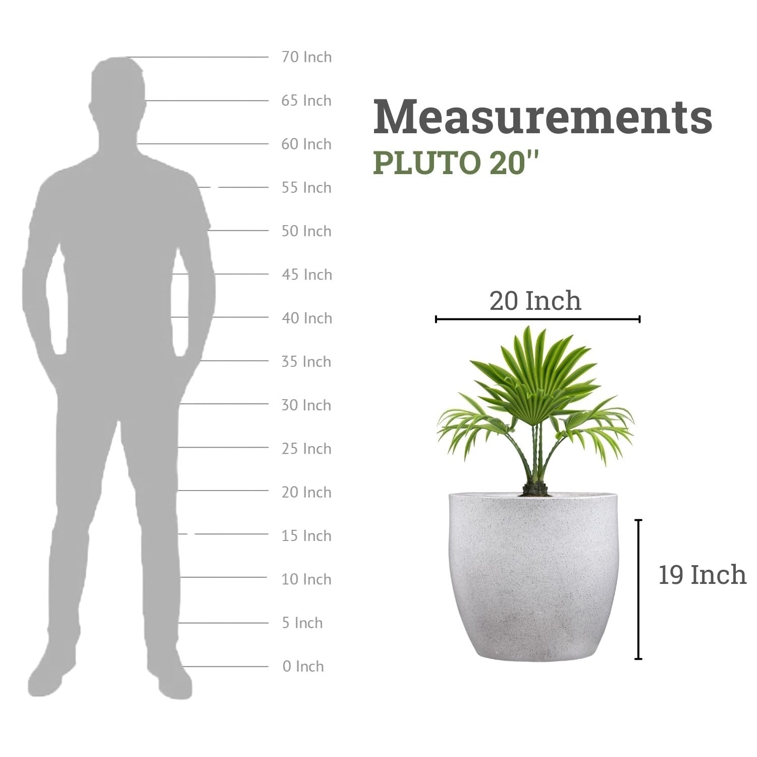 GoHooked white polymer round planter, 20-inch diameter, 19-inch height, modern design with drainage hole.