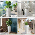 Go Hooked 24-inch tall white polymer planter with marble texture, suitable for indoor and outdoor use.