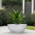 GoHooked white speckled polymer lotus bowl planter with drainage for indoor or outdoor plants.