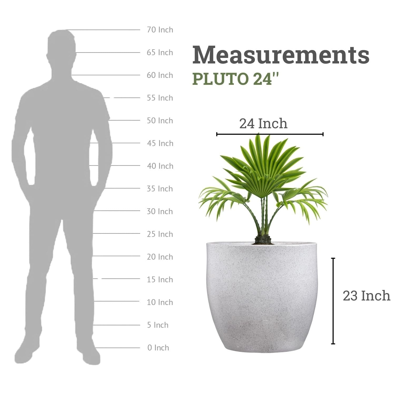 Go Hooked 24-inch white speckled polymer planter with a modern round design, perfect for indoor or outdoor use.