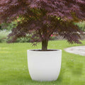 GoHooked 15-inch white polymer round planter with a modern design, perfect for indoor or outdoor plants.