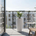 GoHooked 18-inch tall white polymer planter with a modern, tapered design and drainage hole. Perfect for indoor or outdoor use.