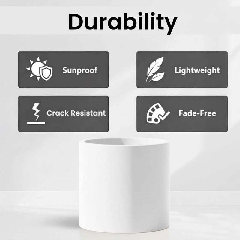 GoHooked 15-inch white round polymer planter pot, sunproof, lightweight, crack resistant, and fade-free.