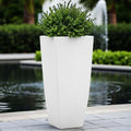 GoHooked 30-inch white polymer planter pot with a tapered design, featuring a smart drainage system for healthy plant growth.
