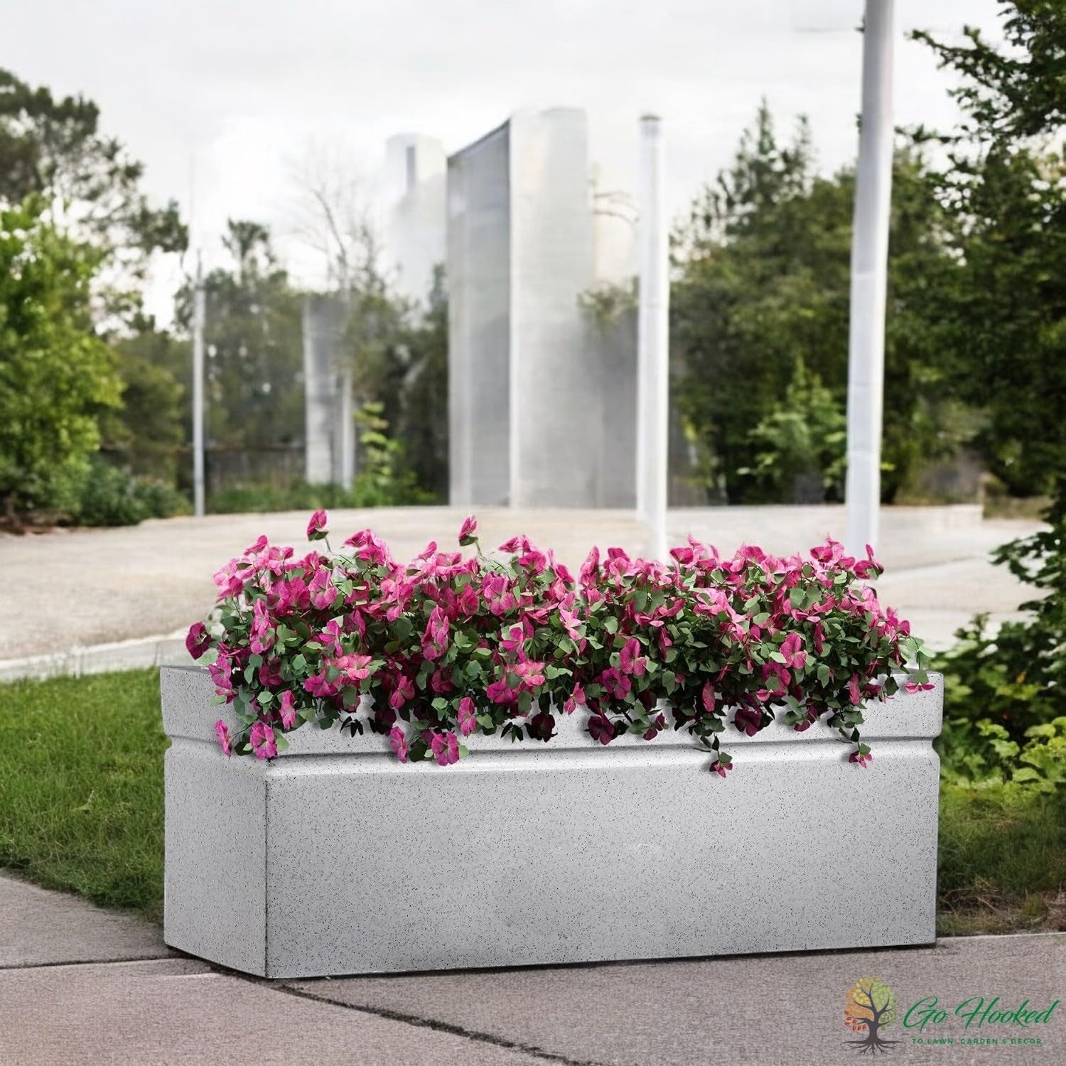 GoHooked white polymer planter pot, 36-inch rectangular, modern design, lightweight, durable, with drainage for indoor/outdoor plants.