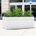 GoHooked white polymer rectangular planter pot, 36x14 inches, modern design with drainage for indoor/outdoor plants.