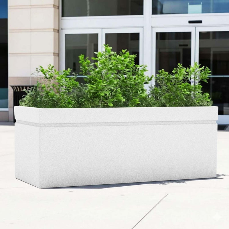 GoHooked white polymer rectangular planter pot, 36x14 inches, modern design with drainage for indoor/outdoor plants.
