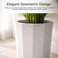 GoHooked tall white polymer planter pot with geometric design and speckled finish, includes tray.