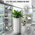 GoHooked tall white speckled polymer planter pot with geometric design and matching tray. Ideal for indoor/outdoor use.