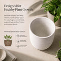 GoHooked 18-inch white speckled polymer planter pot with ribbed texture, designed for healthy plant growth.