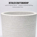 GoHooked white polymer planter pot with textured ribbed finish and matching tray. 15-inch round decorative pot.