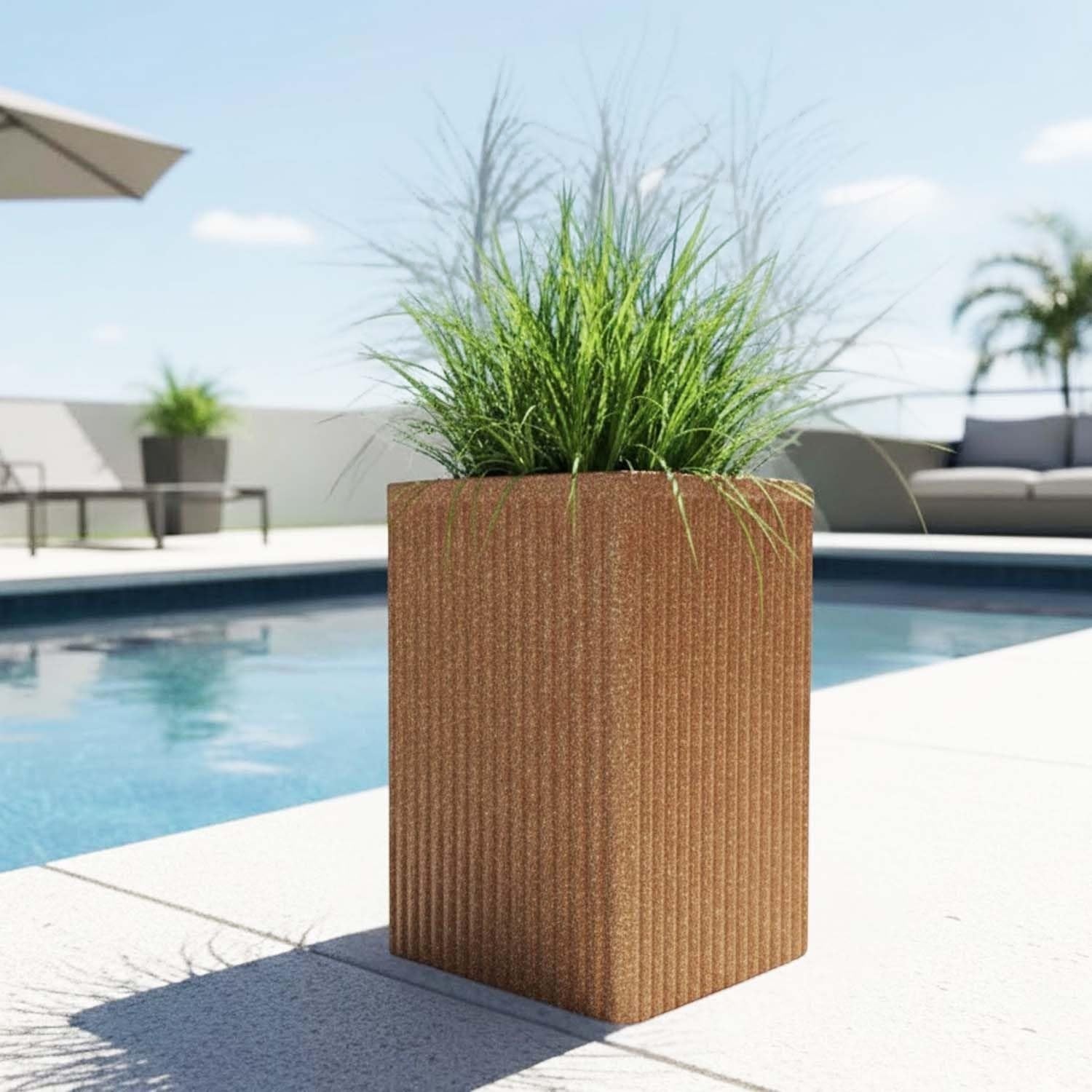 Go Hooked Grak Pot 10×16 Inch White | Tall Square Polymer Planter with Granite Ribbed Design | Lightweight Decorative Plastic Flower Pot for Indoor Outdoor Plants, Balcony Corners & Home Garden Décor