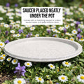 GoHooked white polymer planter saucer with textured finish, designed to collect excess water.