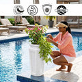 Go Hooked tall white polymer planter with marble texture, suitable for indoor/outdoor use. Lightweight and durable.