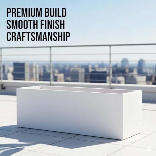 GoHooked white rectangular polymer planter pot, 21x8 inches, modern design, lightweight and durable for outdoor or indoor plants.