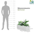GoHooked white rectangular polymer planter pot, 24x10 inches, with modern design and drainage. Shown with a human silhouette for scale.