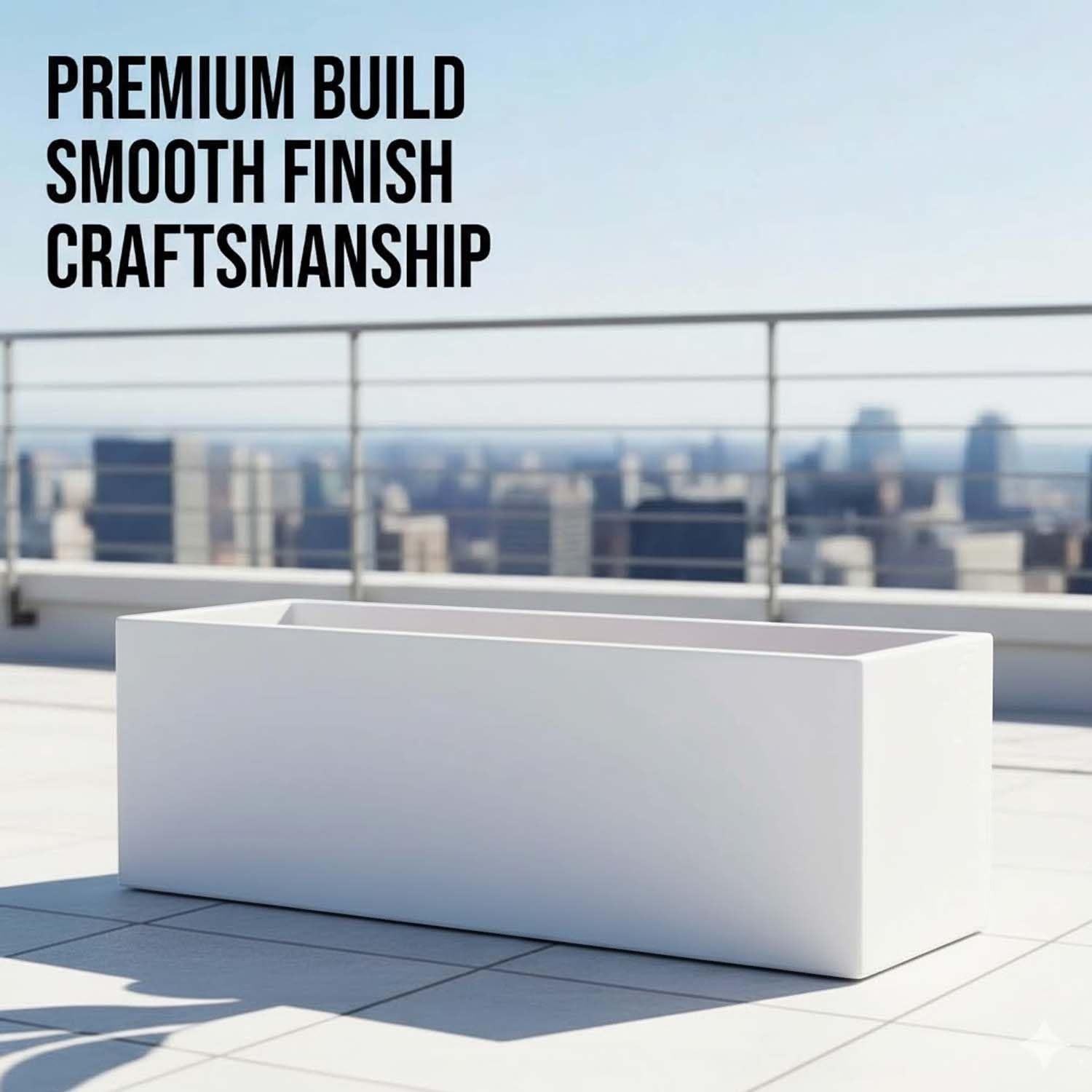 GoHooked white rectangular polymer planter pot, 24x10 inches, modern design, lightweight and durable for indoor/outdoor use.