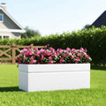 GoHooked white rectangular polymer planter pot with pink flowers, modern design, 30x12 inches