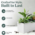 GoHooked white rectangular polymer planter pot with modern design, UV protected, unbreakable, lightweight, and non-fading.