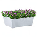 GoHooked white rectangular plastic plant pot with pink flowers and green foliage, 35cm